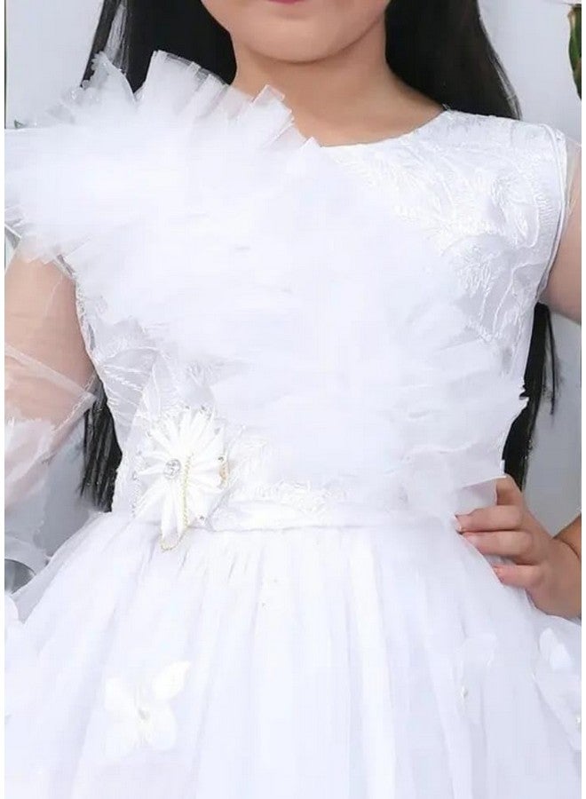 Girls' Fairy Costume Dress with Wings and Wand, Embellished with Beads and Sequins (WHITE, 9-10 Years) - Image 4