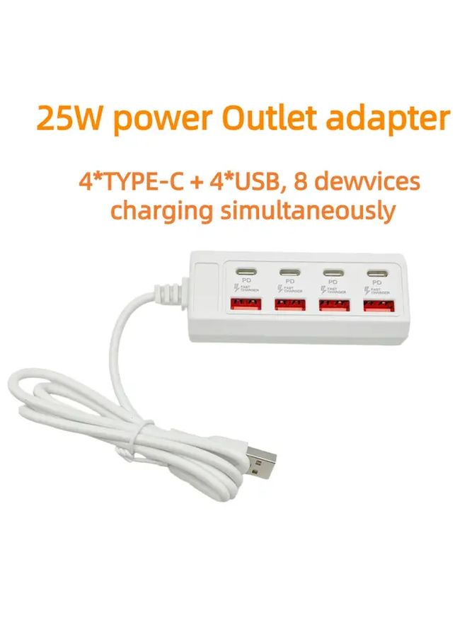 8 In 1 25W USB Charger 8 Port Fast Charging Adapter 4 Type C And 4 USB Multi Port Power Station - Image 1
