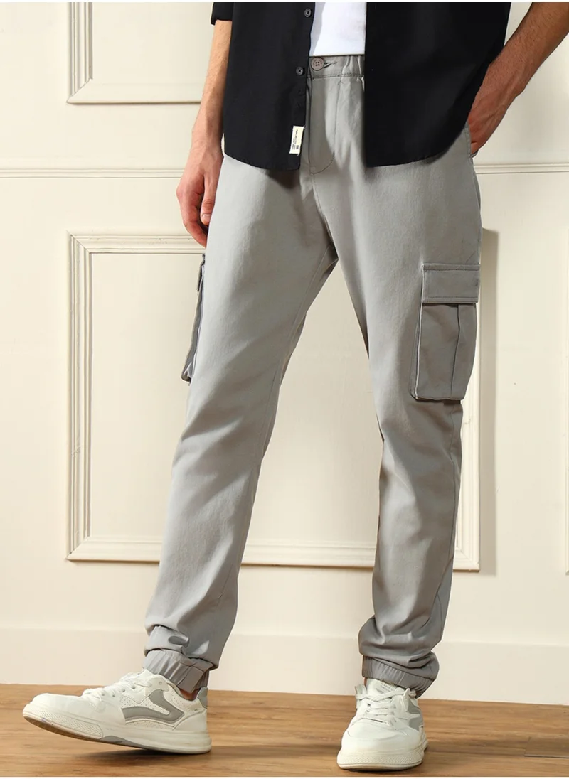 دينيس لينغو Mid Grey Casual Trouser for Men, Slim Fit