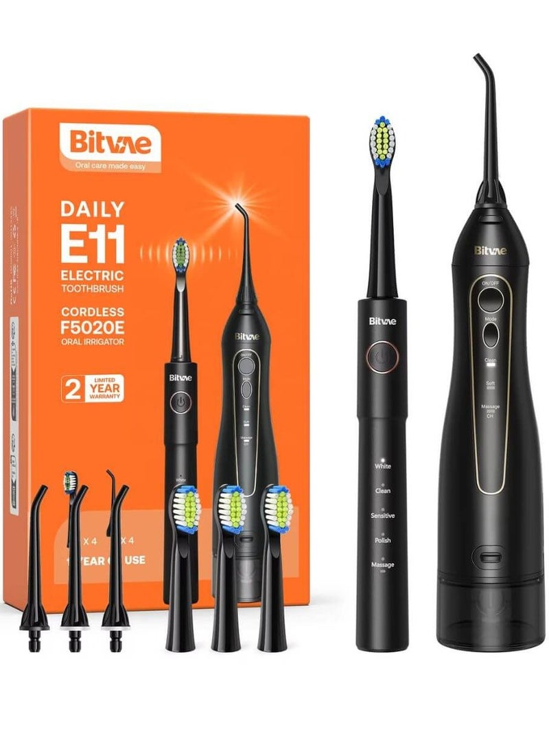 Bitvae 2-in-1 Electric Toothbrush & Water Flosser Combo – Rechargeable Cordless Waterproof Oral Care Kit, 5 Brush Modes + 3 Floss Modes, Smart Timer, 300ML Tank, 4 Brush Heads & 4 Nozzles, IPX7 Black Portable Dental Cleaner for Travel, Braces, Implants & Whitening - Image 1