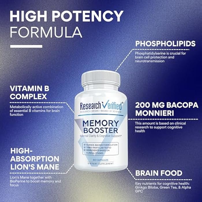 Research Verified Memory Booster - Nootropic Supplement - Enhance Cognition and Memory - Lion’s Mane, Ginkgo Biloba, BioPerine - 60 Capsules - Non-GMO - Made in the USA - Image 3