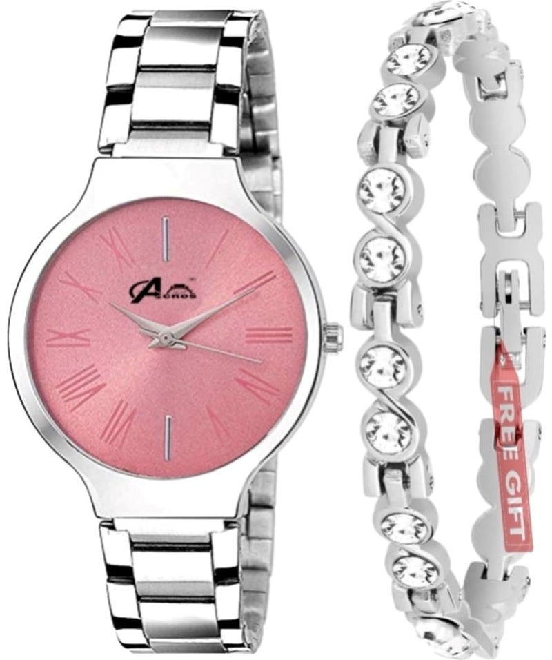 Acnos Stainless Steel Premium Casual Analogue Women Watch(Pink Dial Womens Standard Colored Strap), Pink Band - Image 5