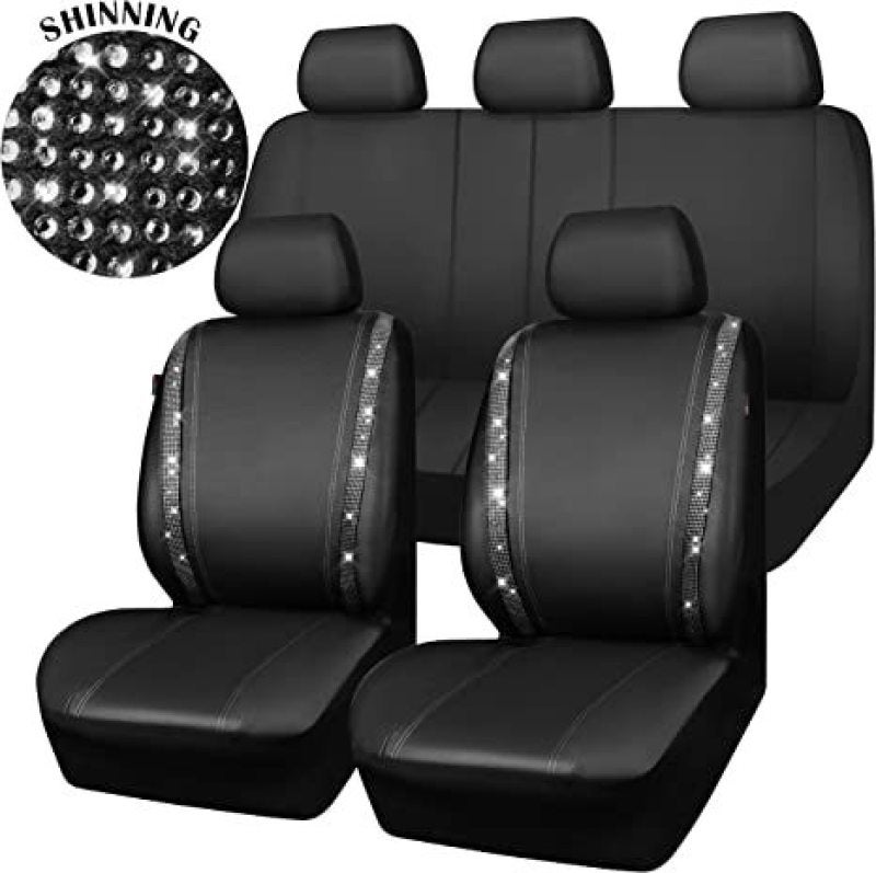 Universal Car Seat Cover: Blue Rhinestone PU Leather Set - Wear-Resistant Waterproof Stain-Resistant Elevate Interior Aesthetics for Automotive Interior Protection - Image 3