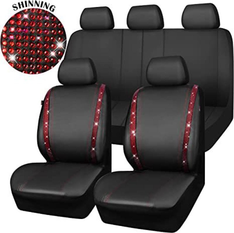 Universal Car Seat Cover: Blue Rhinestone PU Leather Set - Wear-Resistant Waterproof Stain-Resistant Elevate Interior Aesthetics for Automotive Interior Protection - Image 2
