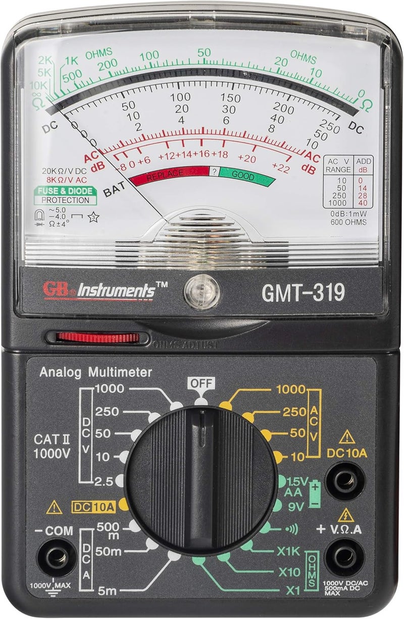 Gardner Bender GMT-319 Analog Multimeter Tester with 7 Functions and 19 Ranges, 1000V, Black - Image 1