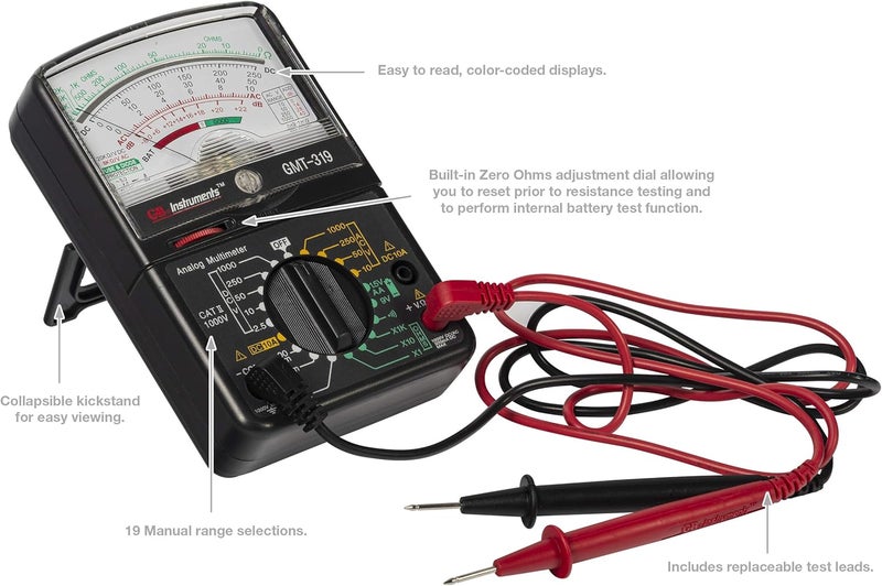 Gardner Bender GMT-319 Analog Multimeter Tester with 7 Functions and 19 Ranges, 1000V, Black - Image 3