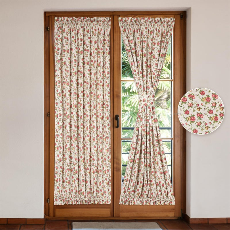 Moslovstar Linen French Door Curtains Set of 2, Elegant Country Style Red Rose Front Door Curtain Dual Rod Pocket Tiebacks Included, 54" W x 72" L - Image 1