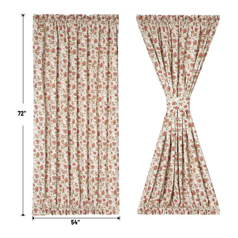 Moslovstar Linen French Door Curtains Set of 2, Elegant Country Style Red Rose Front Door Curtain Dual Rod Pocket Tiebacks Included, 54" W x 72" L - Image 2