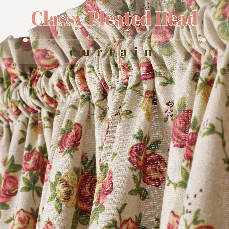 Moslovstar Linen French Door Curtains Set of 2, Elegant Country Style Red Rose Front Door Curtain Dual Rod Pocket Tiebacks Included, 54" W x 72" L - Image 3