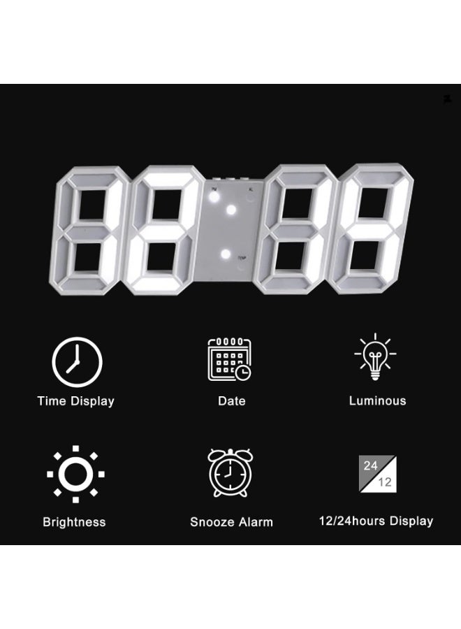 3D LED Digital Wall Clock – White Light Digital Wall Clock with Alarm, Date and Temperature Display – Adjustable Brightness – USB Powered – Suitable for Office and Bedroom - Image 5