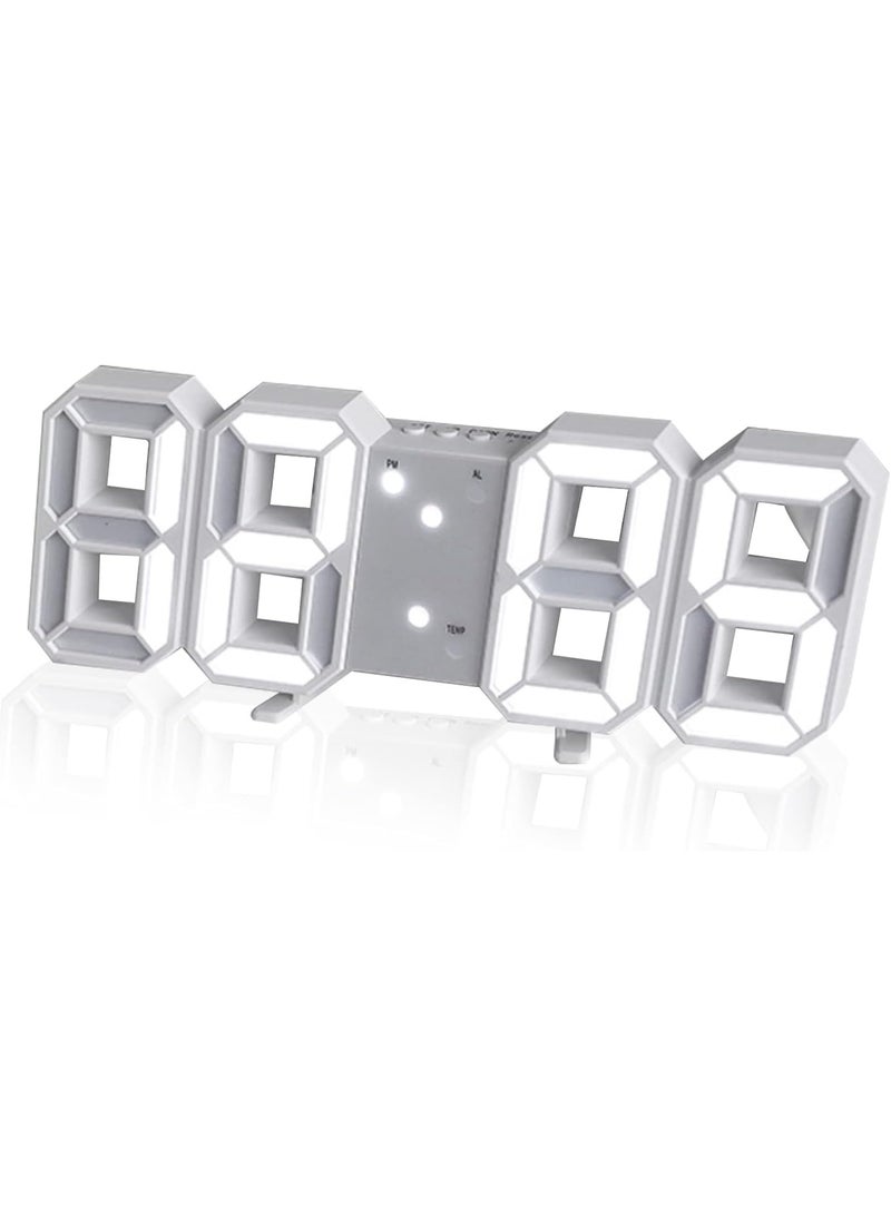 3D LED Digital Wall Clock – White Light Digital Wall Clock with Alarm, Date and Temperature Display – Adjustable Brightness – USB Powered – Suitable for Office and Bedroom - Image 1