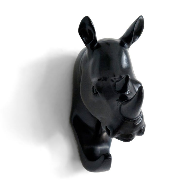 HERNGEE Rhino Head Single Wall Hook/Hanger Animal Shaped Coat Hat Hook Heavy Duty, Rustic Decorative Gift, Black - Image 3