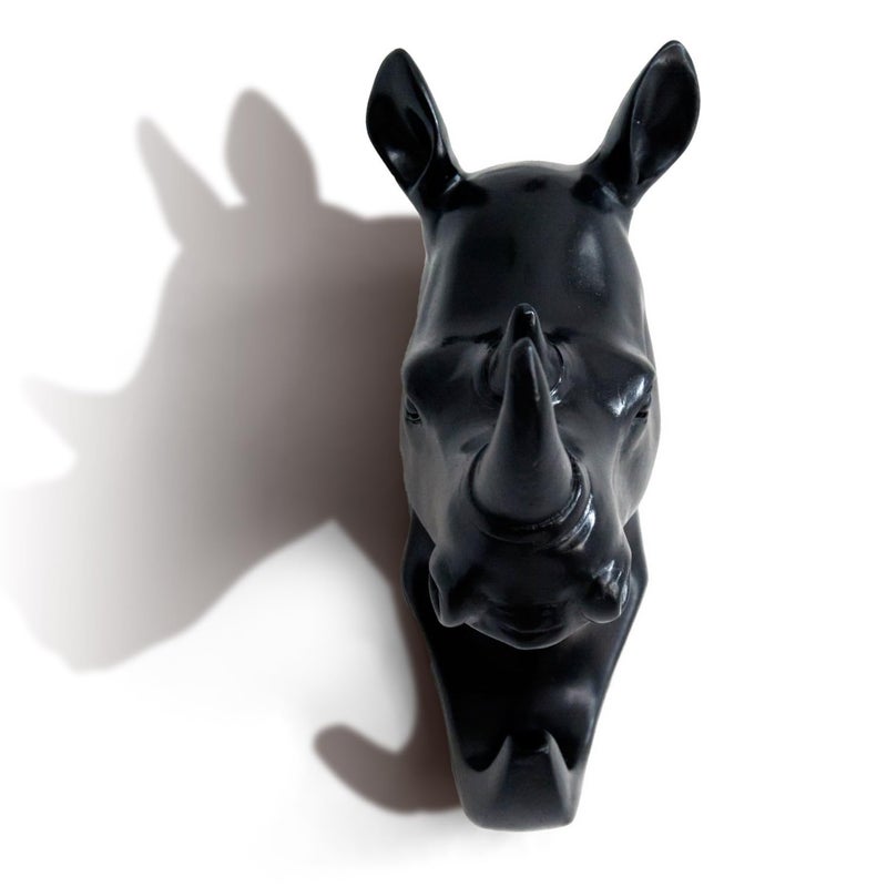 HERNGEE Rhino Head Single Wall Hook/Hanger Animal Shaped Coat Hat Hook Heavy Duty, Rustic Decorative Gift, Black - Image 1