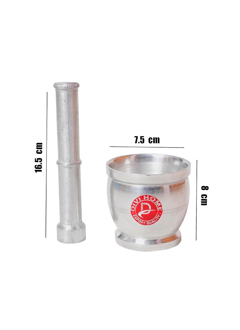DIVI HOME DIVI HOMEHeavy Gauge Aluminium Mortar and Pestle Khal Dasta Ural Set Aluminium khalbatta Okhli Masher Spice Mixer for Home and Restaurant Kitchen Design4 Matka small  - Image 3