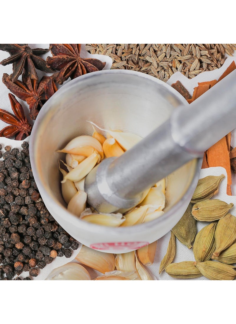DIVI HOME DIVI HOMEHeavy Gauge Aluminium Mortar and Pestle Khal Dasta Ural Set Aluminium khalbatta Okhli Masher Spice Mixer for Home and Restaurant Kitchen Design4 Matka small  - Image 5