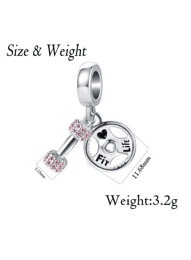 OutstandLong Pink Dumbbell Barllbell Gym Workout Pendant Charm Sports Barbell CZ Bead for Pandora Bracelets Necklace, Metal, base - Image 3