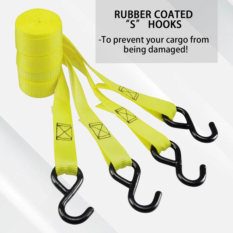 XSTRAP STANDARD Xstrap - أشرطة ربط السقاطة القياسية - 8 قطع - 1 بوصة × 10 قدم - 900 رطل من أشرطة الشحن القوية للأجهزة المتحركة ومعدات الحديقة والدراجات النارية باللون الأصفر - Image 4