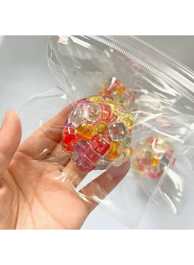 Colorful Cube Beads Filled Clear TPR Crunchy Squishy Stress Relief Ball, Sound & Touch Double Sensory Fidget Squeeze Toy, Silent Anxiety Relief Hand Toy for Adults Kids Birthday Gift - Image 1