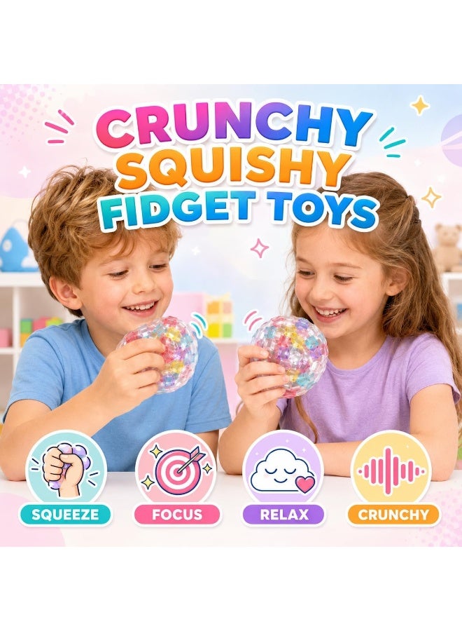 Colorful Cube Beads Filled Clear TPR Crunchy Squishy Stress Relief Ball, Sound & Touch Double Sensory Fidget Squeeze Toy, Silent Anxiety Relief Hand Toy for Adults Kids Birthday Gift - Image 5