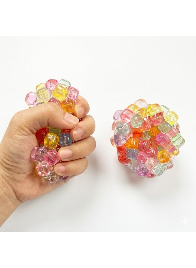 Colorful Cube Beads Filled Clear TPR Crunchy Squishy Stress Relief Ball, Sound & Touch Double Sensory Fidget Squeeze Toy, Silent Anxiety Relief Hand Toy for Adults Kids Birthday Gift - Image 3
