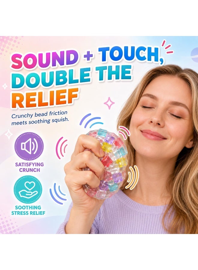 Colorful Cube Beads Filled Clear TPR Crunchy Squishy Stress Relief Ball, Sound & Touch Double Sensory Fidget Squeeze Toy, Silent Anxiety Relief Hand Toy for Adults Kids Birthday Gift - Image 4