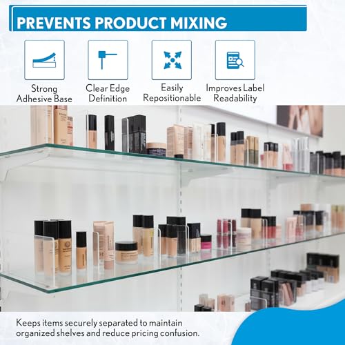 Clip Strip Shelf Dividers, 50 Pack, Self Adhesive, 3” H x 9.5” L Shelf Separators for Retail Shelving, Pantry & Closet Organization, Easy Stick 20 Mil Clear PVC, Product Display Dividers, Clip Strip Corp - Image 4