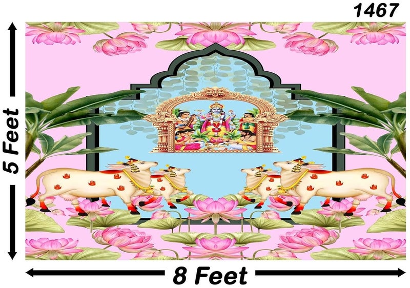 Backdropon Lord Satyanarayana is a Form of Lord Vishnu Design Backdrop Cloth for Pooja Decoration Traditional/Background Curtain Cloth for Festival Size 5 Feet Height and 8 Feet Width(5 * 8) - Image 3