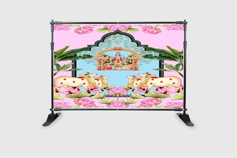 Backdropon Lord Satyanarayana is a Form of Lord Vishnu Design Backdrop Cloth for Pooja Decoration Traditional/Background Curtain Cloth for Festival Size 5 Feet Height and 8 Feet Width(5 * 8) - Image 2