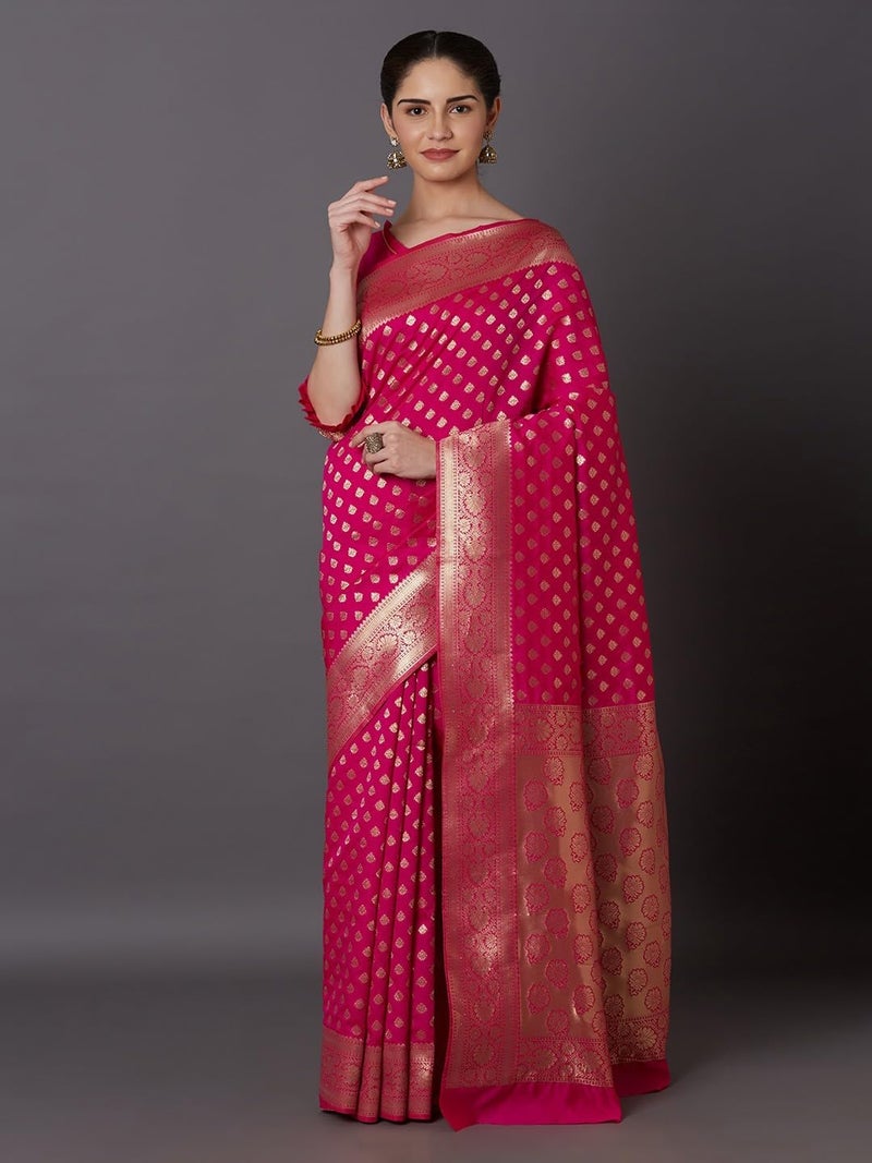 NoseQueen women fashion Multi-Colored Traditional banarasi silk saree | Cotton saree for farewell with UnStitched Blouse Piece (Pink) - Image 2