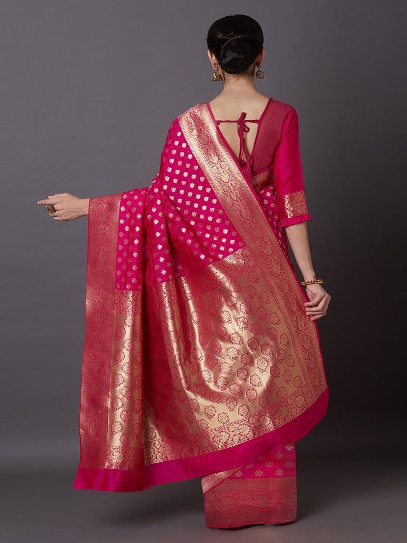 NoseQueen women fashion Multi-Colored Traditional banarasi silk saree | Cotton saree for farewell with UnStitched Blouse Piece (Pink) - Image 3