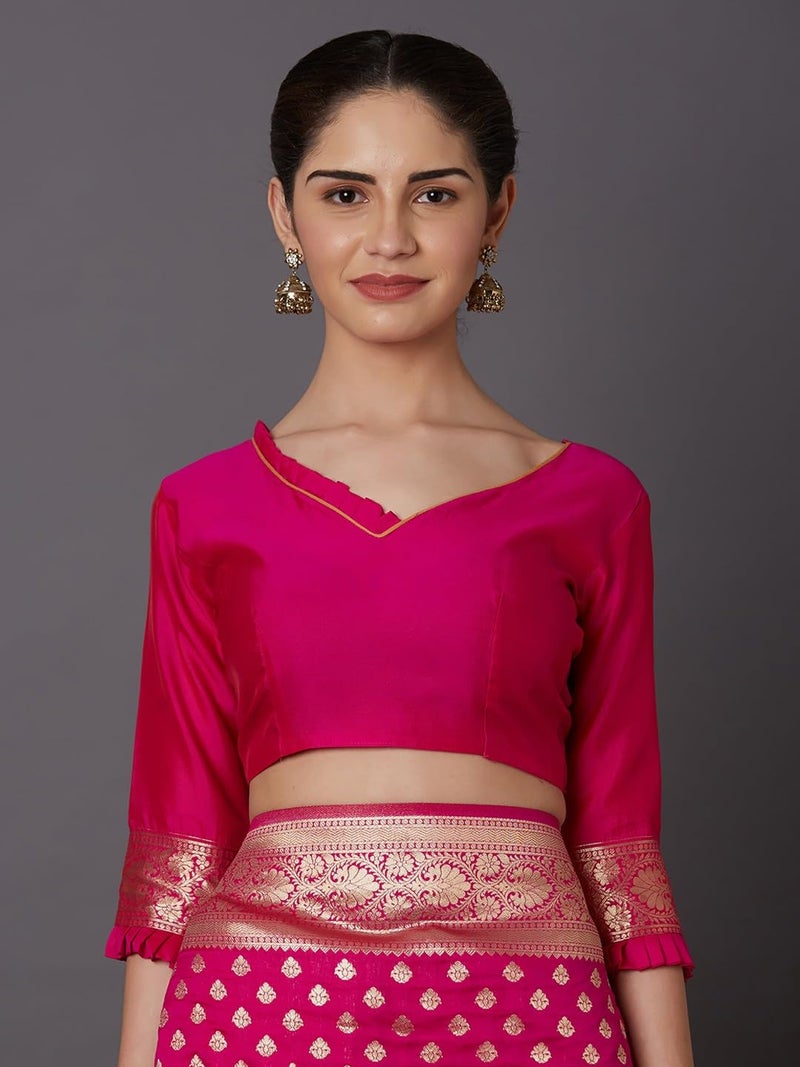 NoseQueen women fashion Multi-Colored Traditional banarasi silk saree | Cotton saree for farewell with UnStitched Blouse Piece (Pink) - Image 4