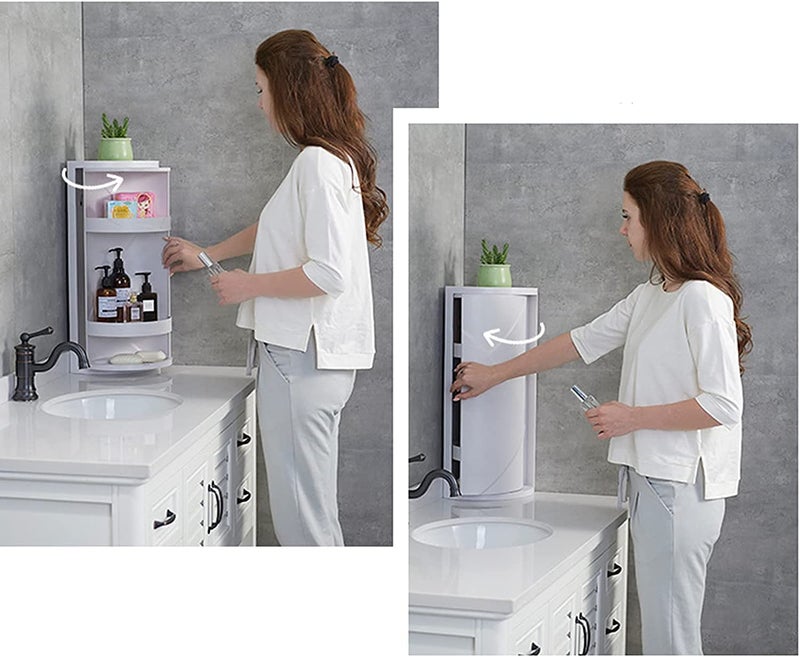 TRAY Bathroom Corner Shelf Cosmetic Storage Rack Bathroom Rotating Triangle Storage Rack 360 Degree Rotating Triangle Shelf MultiFunction Organizer for Cabinet Bathroom - Image 2