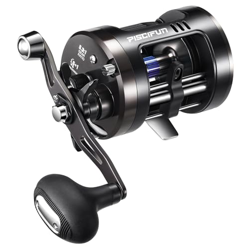 Piscifun Chaos Pro Baitcasting Fishing Reel CNC Machined Aluminum Body Round Catfish Reel with 25LB Max Drag Trolling Reel with Level Wind Magnetic Braking for Lake Saltwater Black Right Hand - Image 1