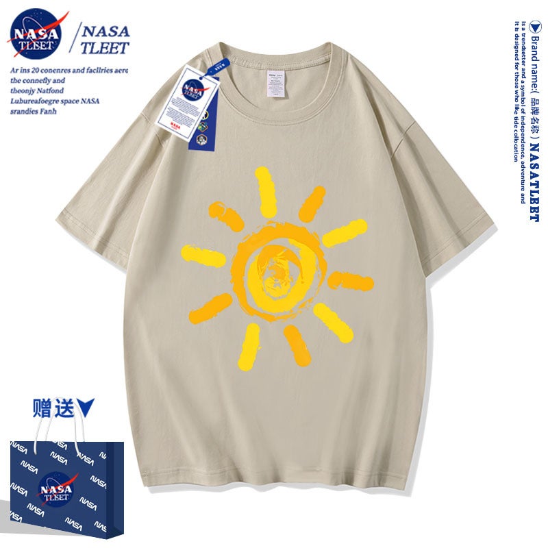 Nasa Joint Boys And Girls Pure Cotton Bottoming Shirt Trbottomy Brand Sun Print Versatile Short-Sleeved Loose T-Shirt - Image 1