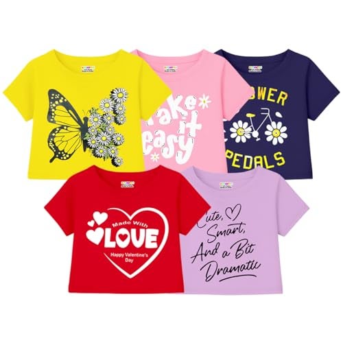 Kuchipoo Girls Crop Top Cotton T-Shirts (KUC-TSHRT-510, 8-9 Years, Multi-Colored) - Image 1