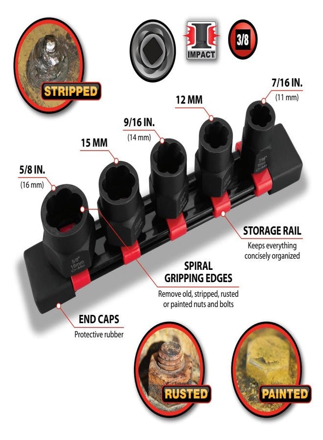 بيرفورمانس تول طقم أدوات الأداء W38922، مكون من 5 قطع، لاستخراج البراغي - Image 2