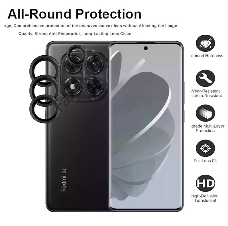 FabeKee Tempered Glass Camera Lens Protector For Xiaomi Redmi Note 14 Pro 9H Hardness, Full Coverage Anti Scratch Camera Metal Ring (Redmi Note 14 Pro, Black) - Image 4