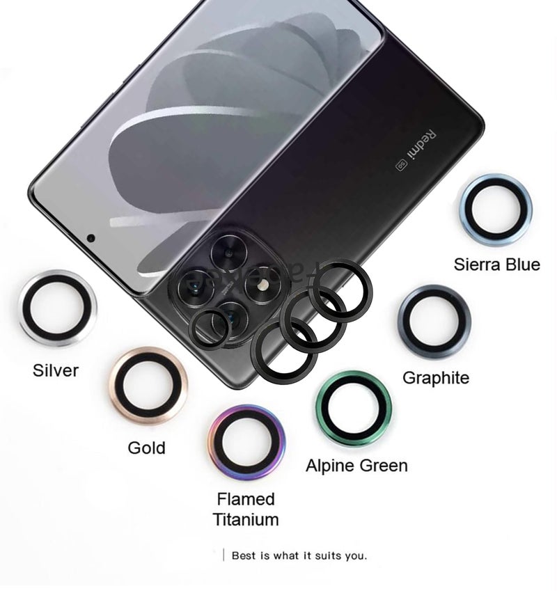 FabeKee Tempered Glass Camera Lens Protector For Xiaomi Redmi Note 14 Pro 9H Hardness, Full Coverage Anti Scratch Camera Metal Ring (Redmi Note 14 Pro, Black) - Image 3