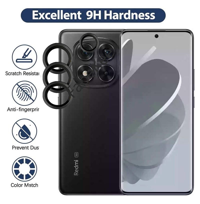 FabeKee Tempered Glass Camera Lens Protector For Xiaomi Redmi Note 14 Pro 9H Hardness, Full Coverage Anti Scratch Camera Metal Ring (Redmi Note 14 Pro, Black) - Image 2