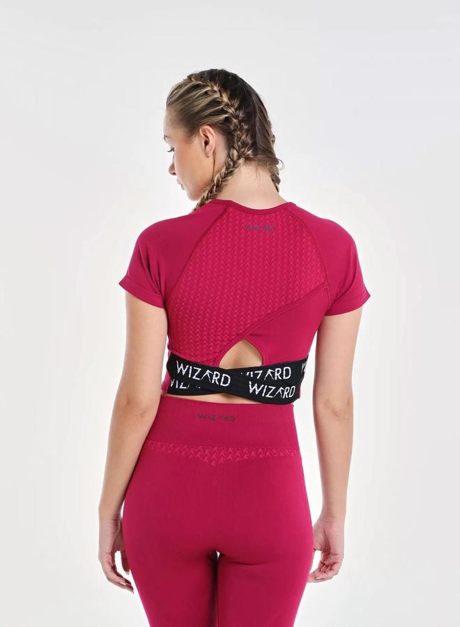 Wizard Women Burgundy Solid Impact Seamless Crop Top - Image 3