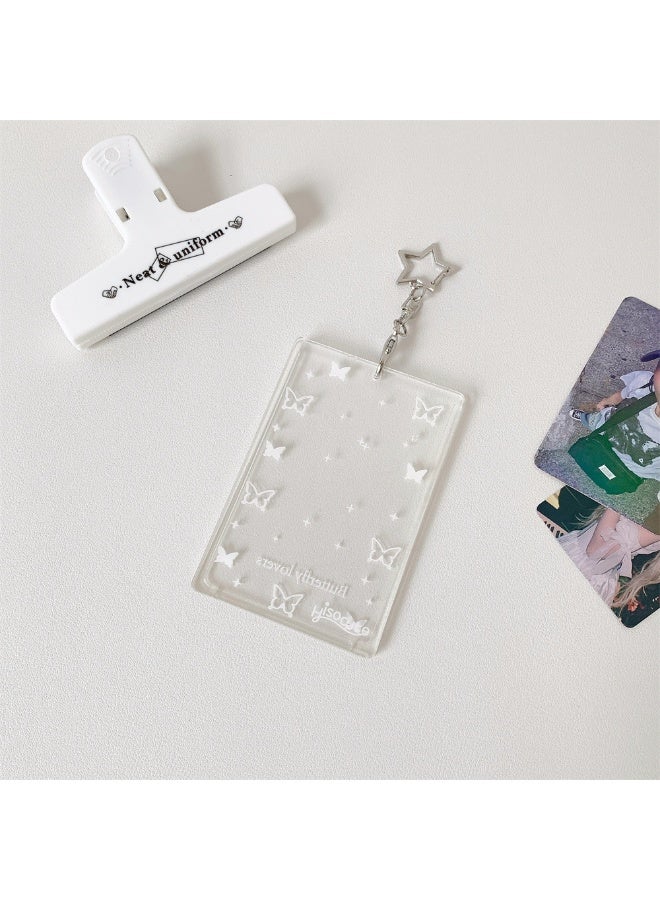 NIBEMINENT 1 - Piece Simple Transparent Acrylic Kpop Photo Card Holder Pendant Key Chain ID Badge Holder ID Card Holder Photo Card Protector for School ID Office ID Access Card for Women Girls - Image 1