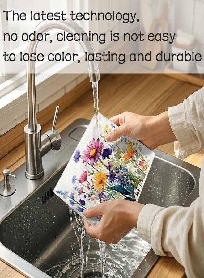 Flowing Fun Swedish Dishcloths for Kitchen - 6 Pack Vintage Floral Cellulose Reusable Cleaning Paper Towels - Soft, Quick-Drying, Washable Dish Rags for Kitchen, Counters & More (Flower) - Image 3