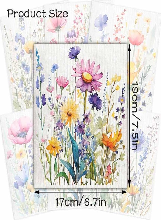 Flowing Fun Swedish Dishcloths for Kitchen - 6 Pack Vintage Floral Cellulose Reusable Cleaning Paper Towels - Soft, Quick-Drying, Washable Dish Rags for Kitchen, Counters & More (Flower) - Image 2