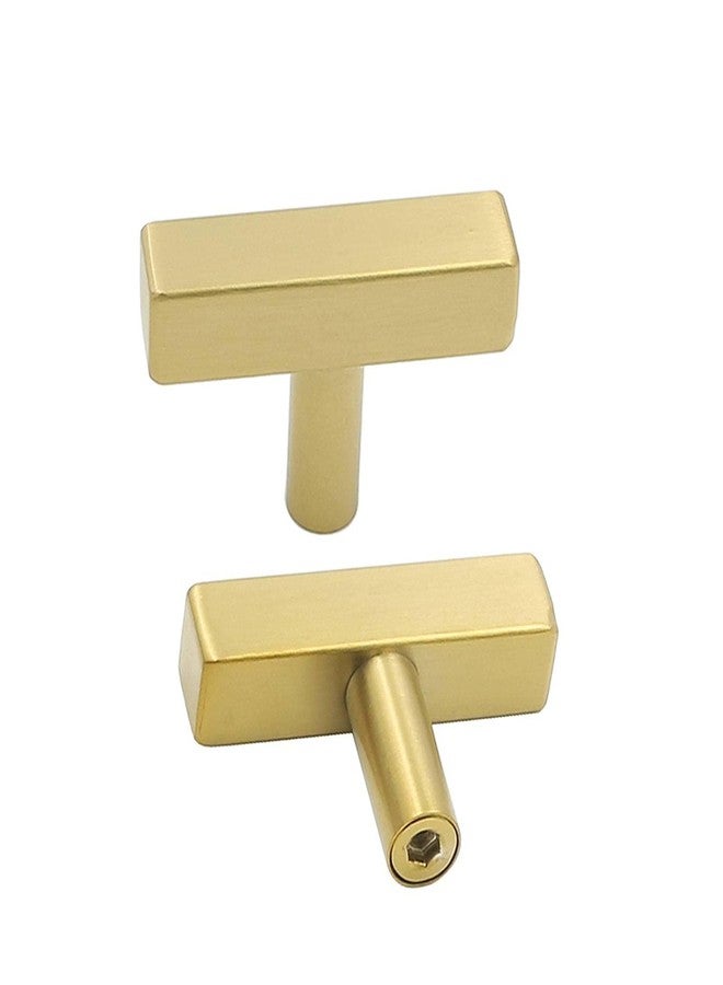 goldenwarm 20 Pack Gold Cabinet Knobs Kitchen Hardware Knobs Single Hole - LS1212GD Square T Bar Brushed Brass Drawer Handles for Dresser Cupboard Door Handles Stainless Steel 2"(50mm) Length - Image 1