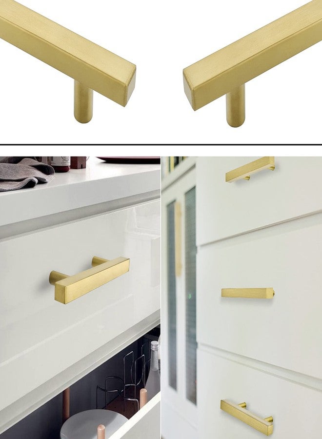 goldenwarm 20 Pack Gold Cabinet Knobs Kitchen Hardware Knobs Single Hole - LS1212GD Square T Bar Brushed Brass Drawer Handles for Dresser Cupboard Door Handles Stainless Steel 2"(50mm) Length - Image 4
