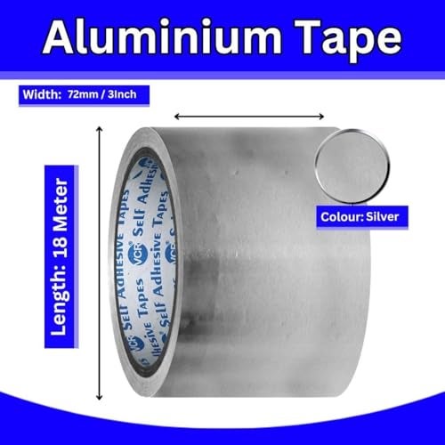 VCR Aluminium Foil Tape - Silver Tape - 18 Meters in Length 72mm / 3" Width - 1 Roll Per Pack - Foil Tape for Air Duct Joining, Used for AC Ducting, Pipe Work, High Temprature Ducting Tape - Image 3