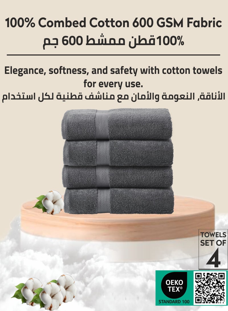 Donetella Premium 100 % Combed Cotton 4-Pcs Hand Towel Set (50 X 90 CM) 600 GSM Super Soft Hand Towel, Highly Absorbent, Quick Dry,Best Towel for Bathroom, Spa And Hotel,Grey - Image 3