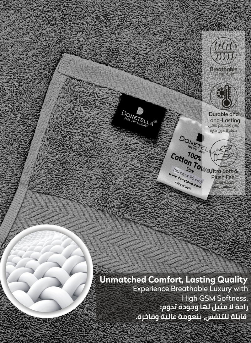 Donetella Premium 100 % Combed Cotton 4-Pcs Hand Towel Set (50 X 90 CM) 600 GSM Super Soft Hand Towel, Highly Absorbent, Quick Dry,Best Towel for Bathroom, Spa And Hotel,Grey - Image 5