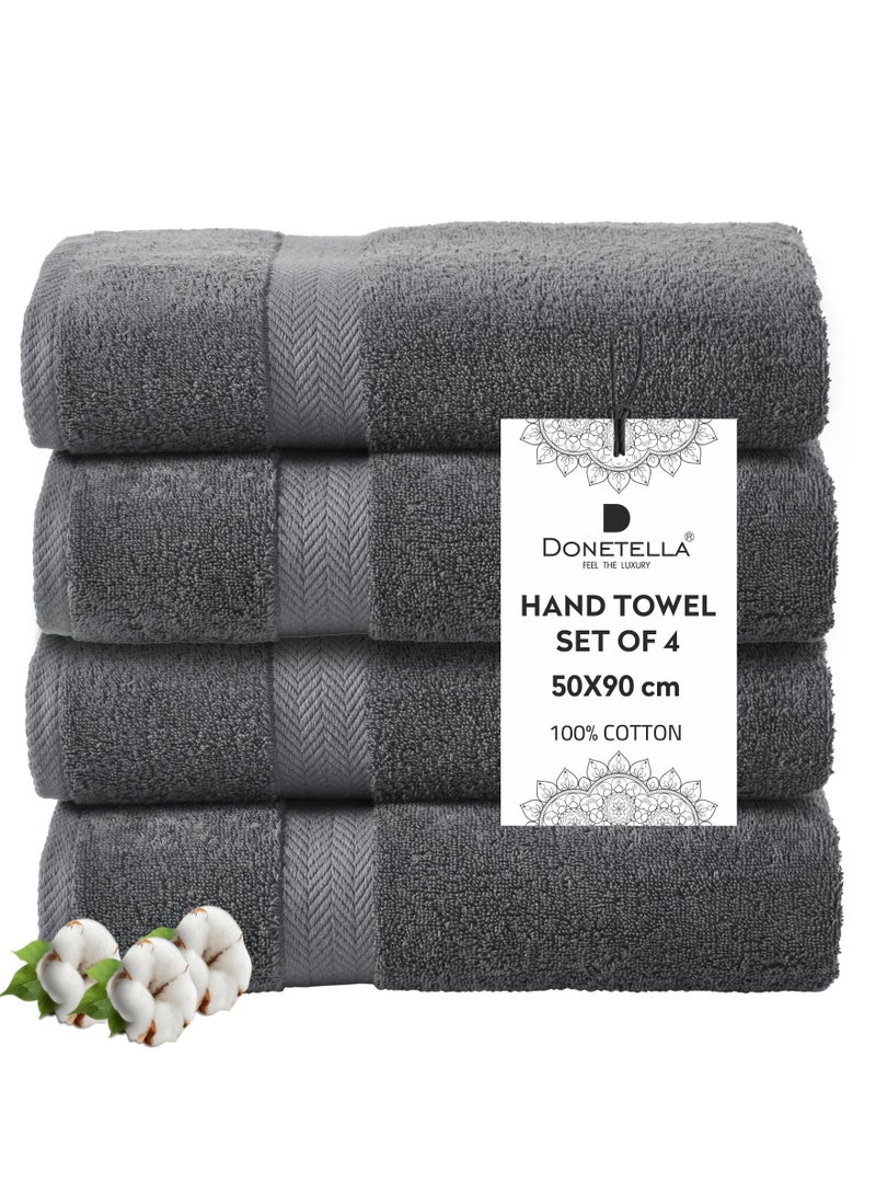 Donetella Premium 100 % Combed Cotton 4-Pcs Hand Towel Set (50 X 90 CM) 600 GSM Super Soft Hand Towel, Highly Absorbent, Quick Dry,Best Towel for Bathroom, Spa And Hotel,Grey - Image 1