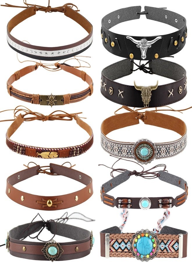 RainFlowwer 10 PCS Leather Cowboy Hat Bands for Men Women Ethnic Western Hat Belts Cowgirl Hatbands Hand Made Replacement Cowboy Supply - Image 1